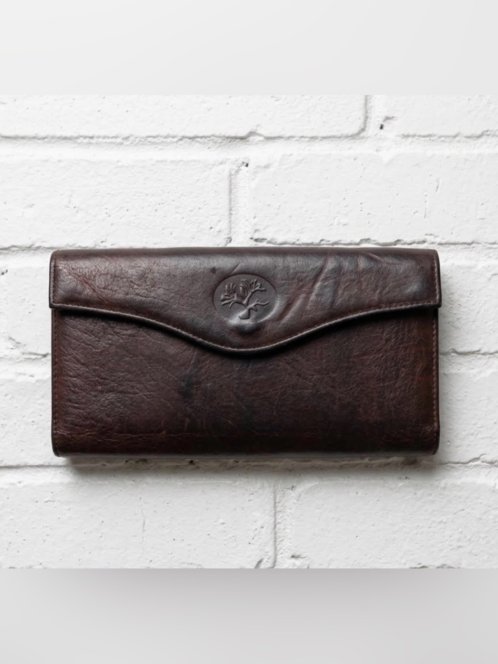 Vintage Buxton Dark Brown Leather Envelope Wallet with Embossed Crest